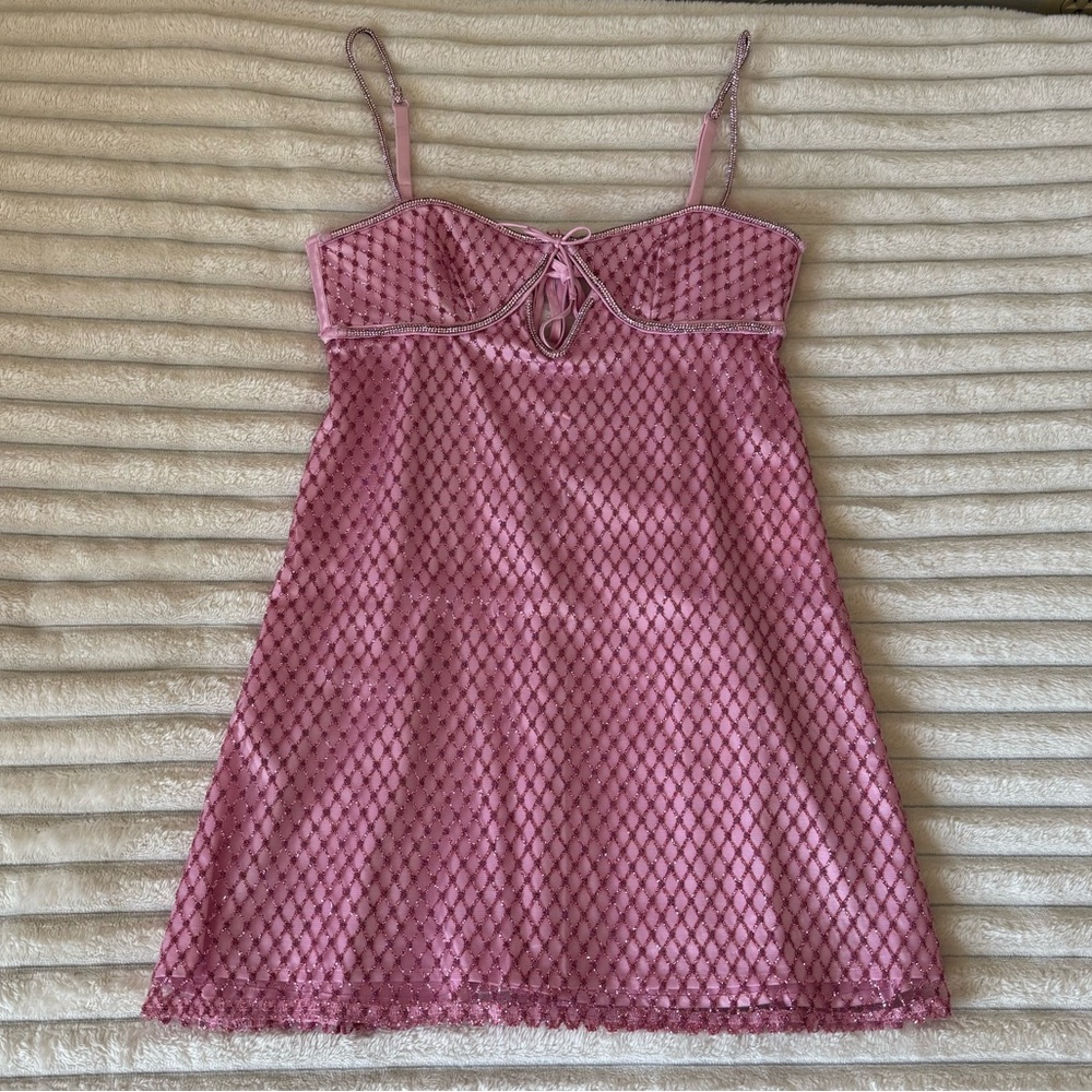 For Love & Lemons pink glitter slip dress